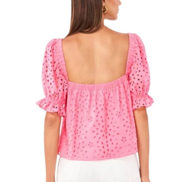 1. State Pink Eyelet Puff-Sleeve Square Neck Top Size Small, NWT - Picture 2 of 6